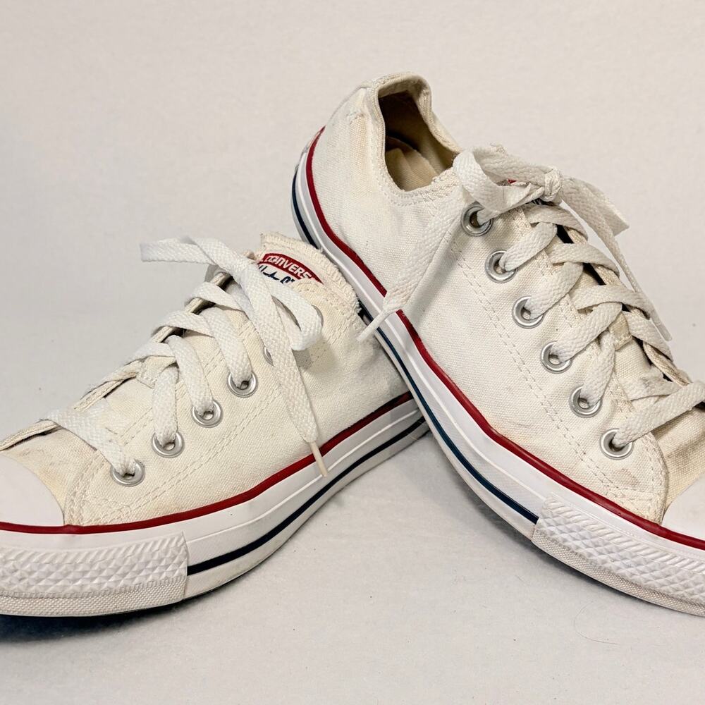 Converse All Star Sneakers Womens 7.5 White Red Low Top Canvas Skater Shoes